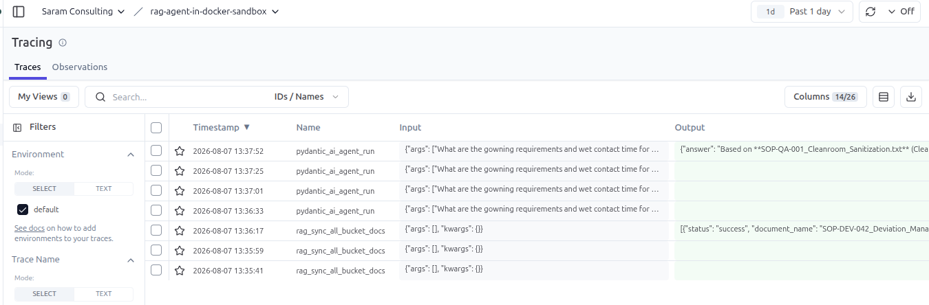 Langfuse observability traces showing agent execution