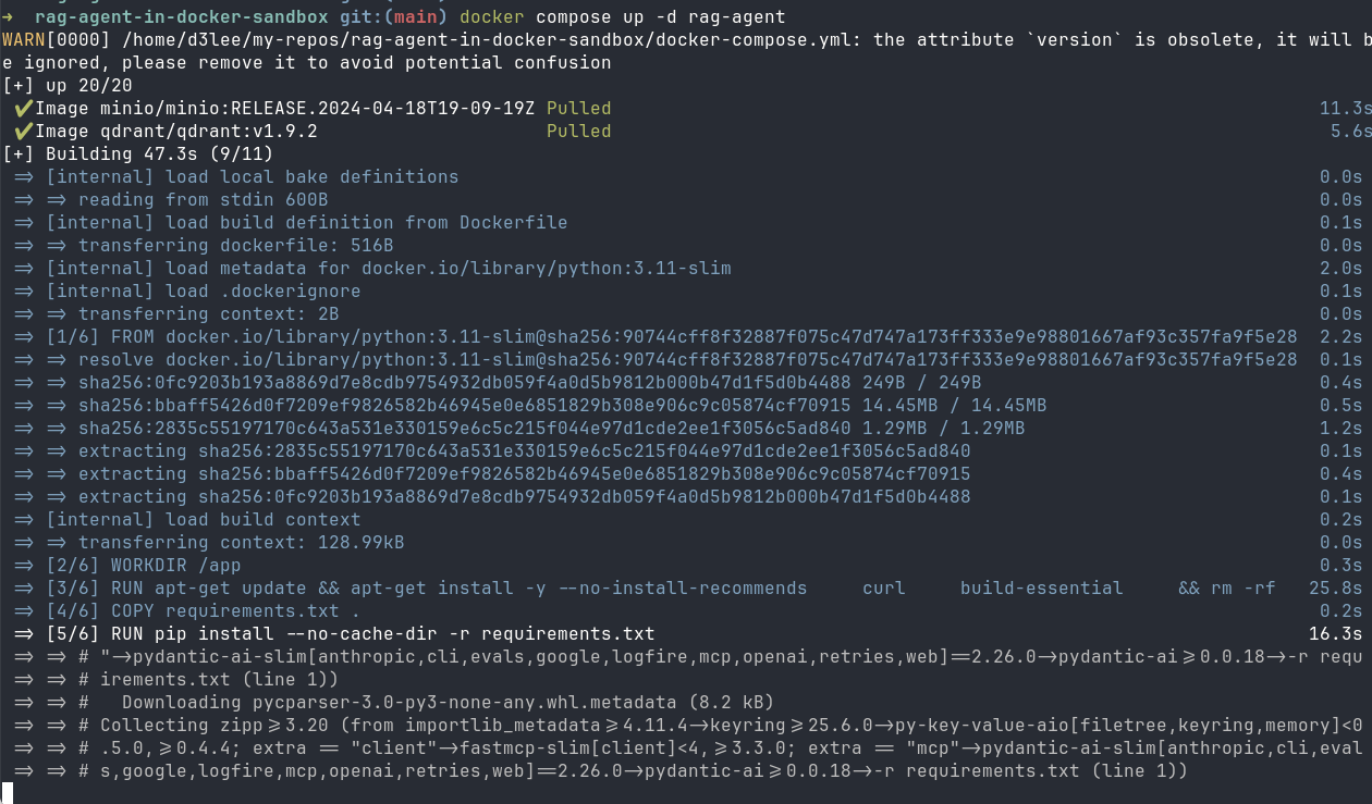 Running docker commands to build and launch the RAG agent sandbox